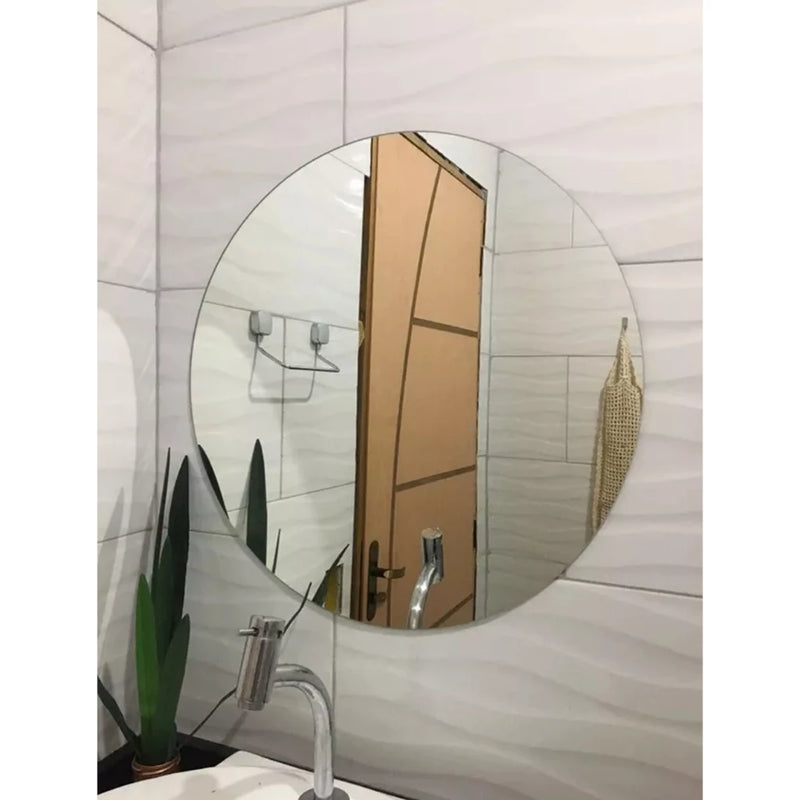Espelho Lapidado Redondo 40cm Decoração + Kit Instalação