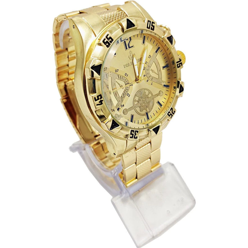 Kit Relógio Masculino Banhado a Ouro 18k Dourado  Luxo + Corrente em Aço Banhada 18k Masculina + Pulseira e Pingente
