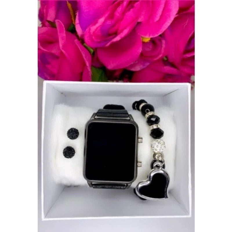 Relogio feminino kit digital led relógio, brinco, pulseira e caixa